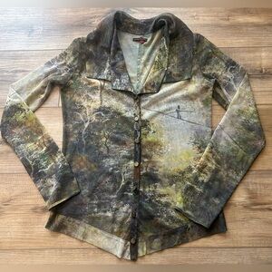 Vintage 90s y2k Aventures des Toiles sheer green mesh forest top blouse 38 S